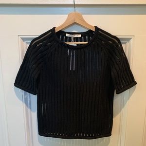 TRINA TURK Short Sleeve Sheer Stripe Knit Sweater - NWT